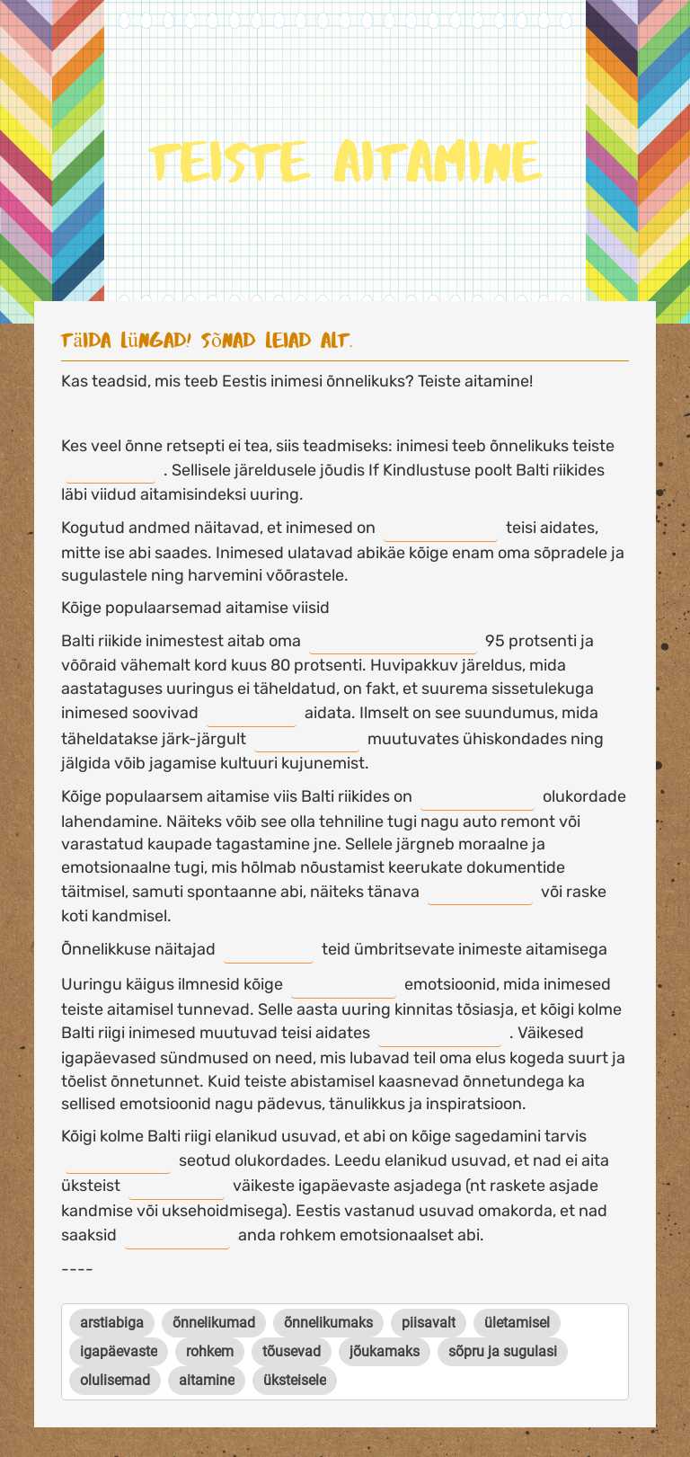 Teiste aitamine Other worksheet preview