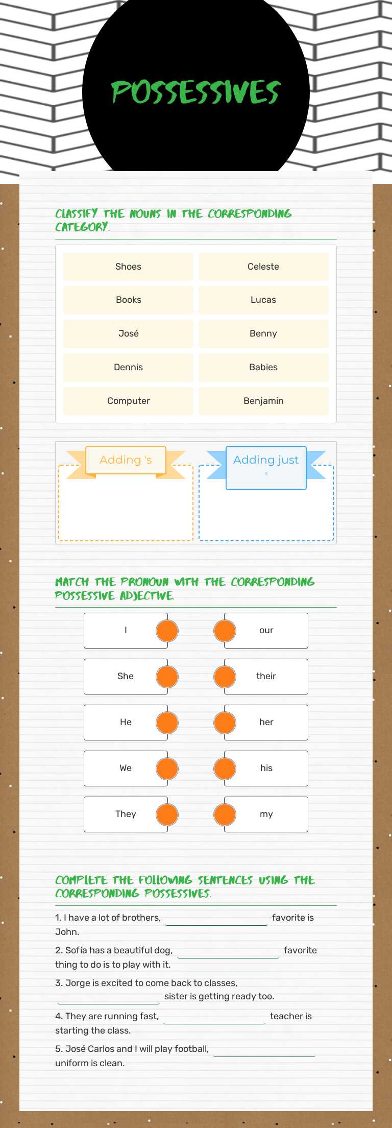 Possessives worksheet preview image