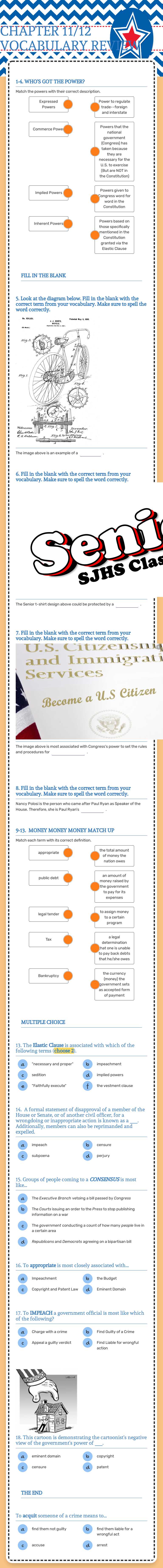 CHAPTER 11/12                  
VOCABULARY REVIEW worksheet preview image