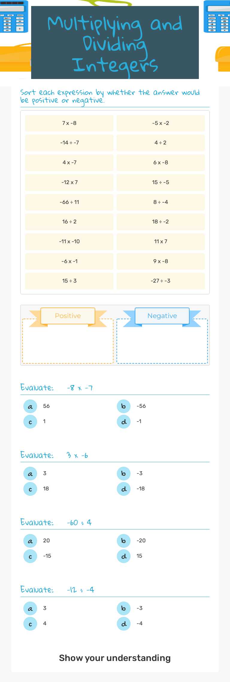Multiplying and Dividing Integers worksheet preview image