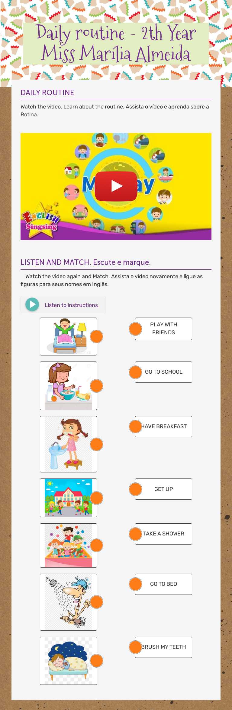 Daily routine - 2th Year               Miss Marília Almeida worksheet preview image