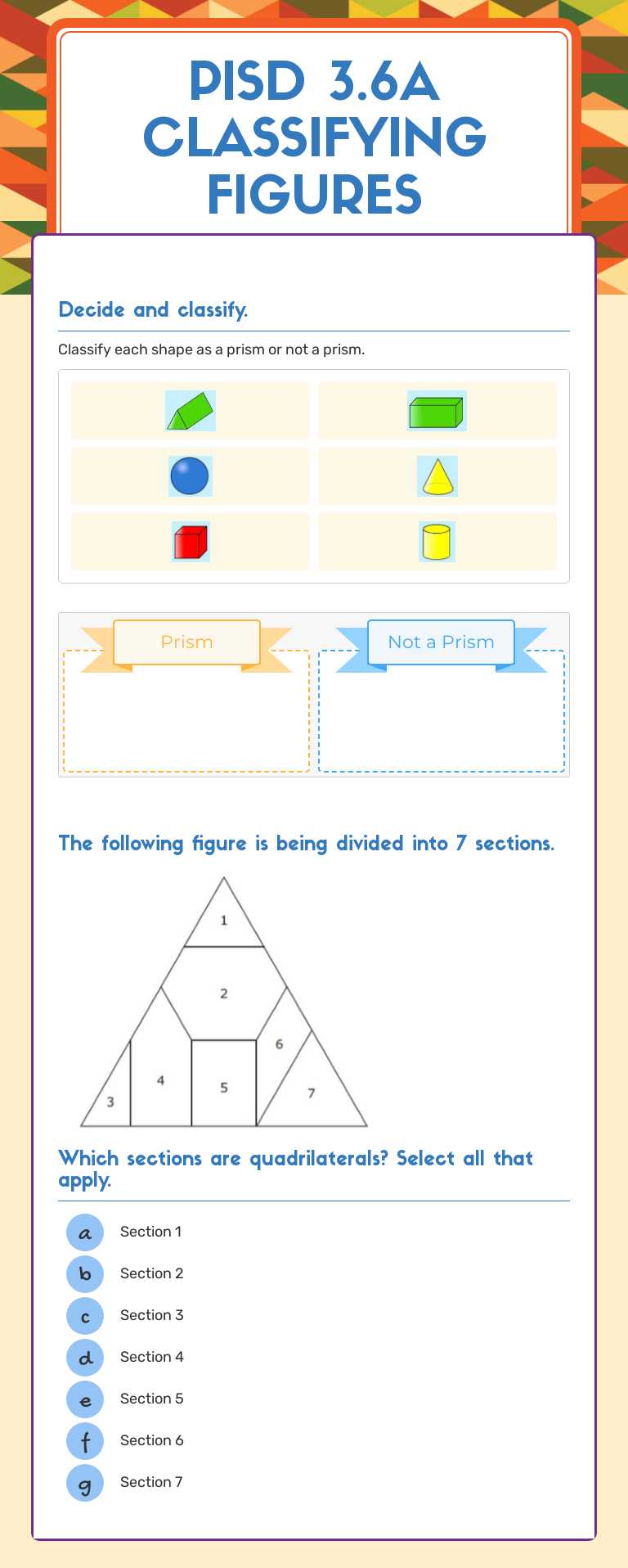 PISD 3.6A  Classifying figures Grade 3 worksheet preview