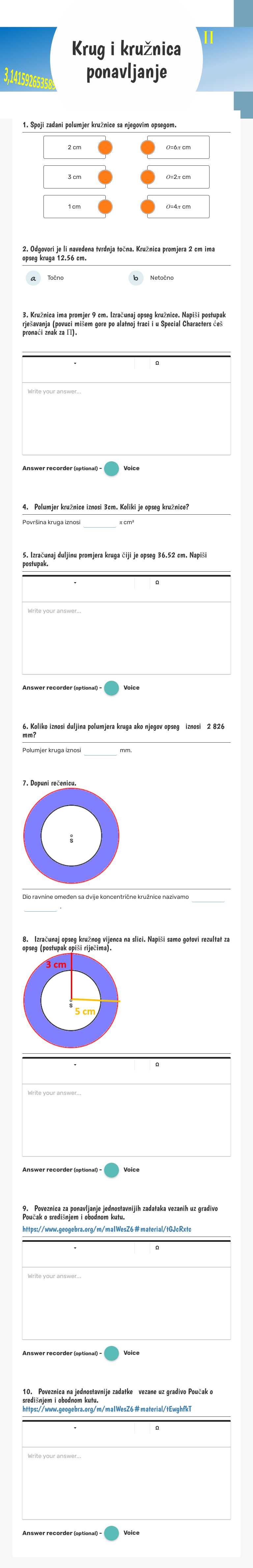 Krug i kružnica
ponavljanje worksheet preview image
