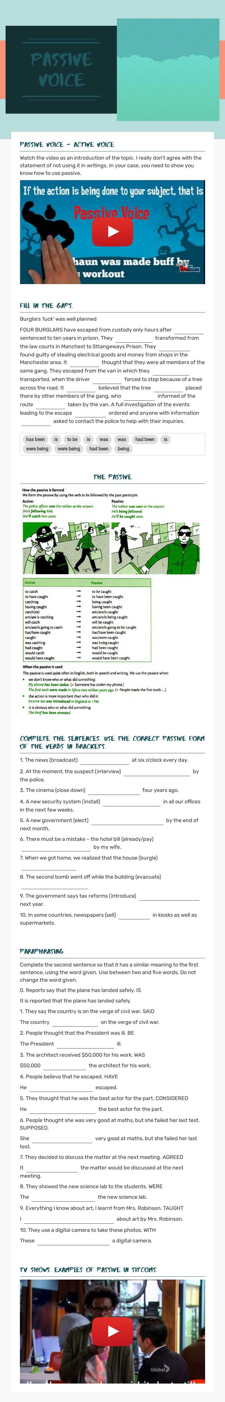 Passive voice worksheet preview image