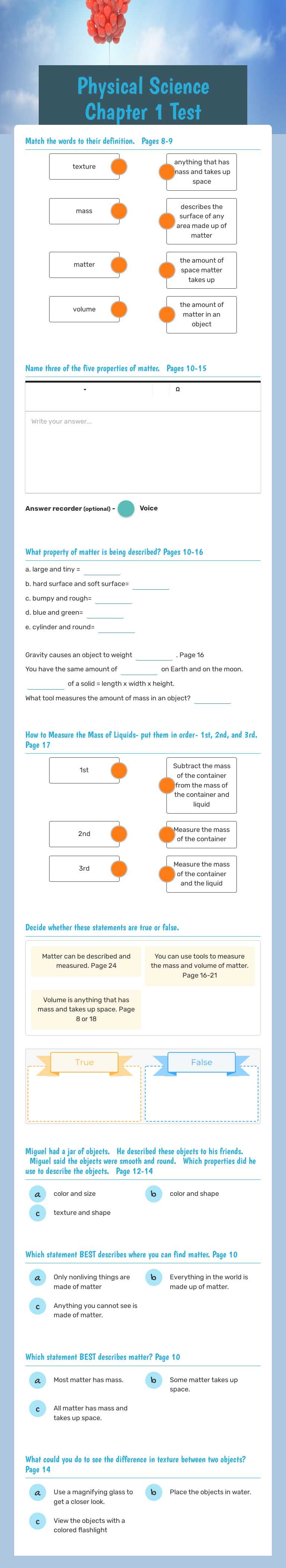 Physical Science Chapter 1 Test worksheet preview image
