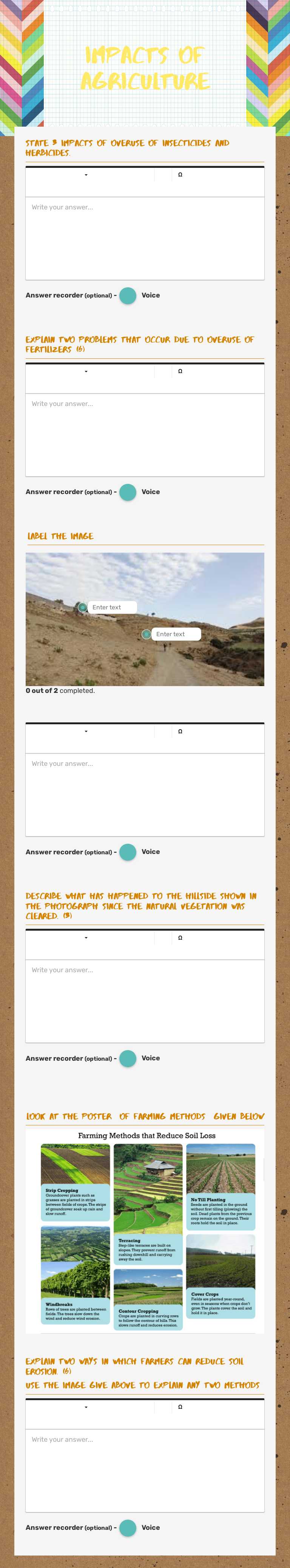 Impacts of AGRICUlture worksheet preview image
