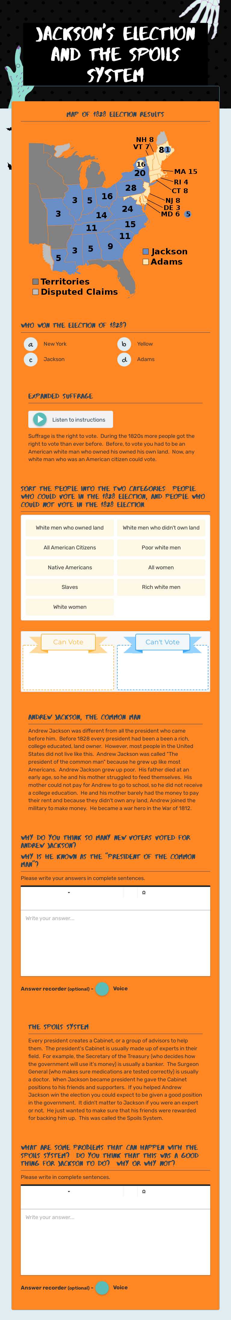 Jackson's Election and the Spoils System worksheet preview image