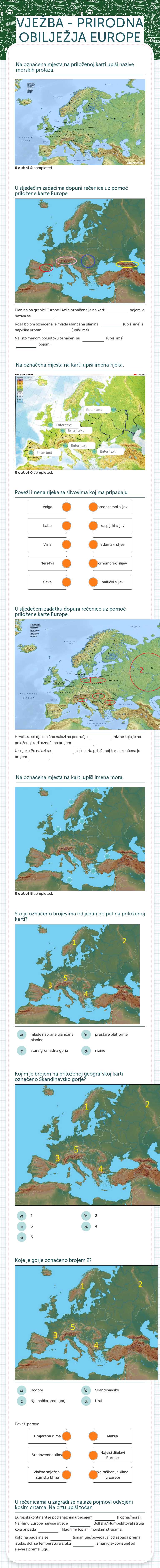 VJEŽBA - PRIRODNA OBILJEŽJA EUROPE worksheet preview image