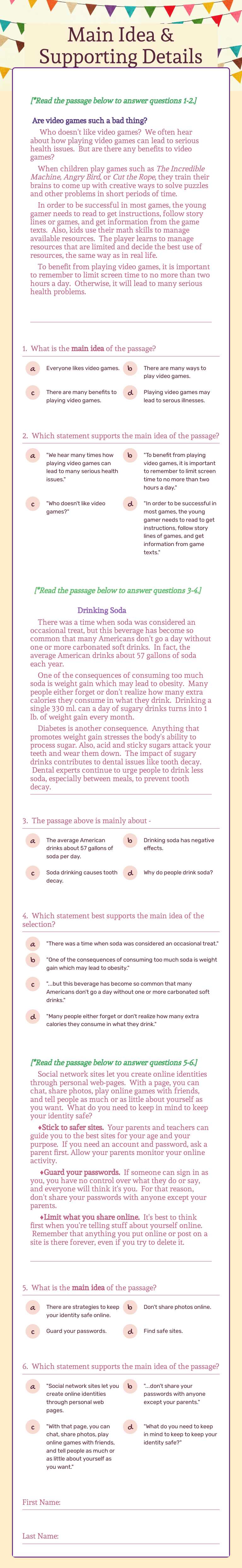 Main Idea & Supporting Details Preschool worksheet preview