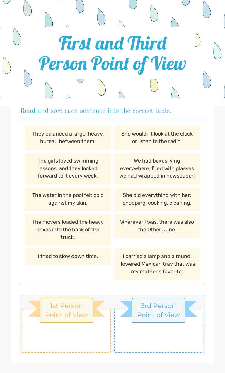 First and Third Person Point of View Grade 4 worksheet preview