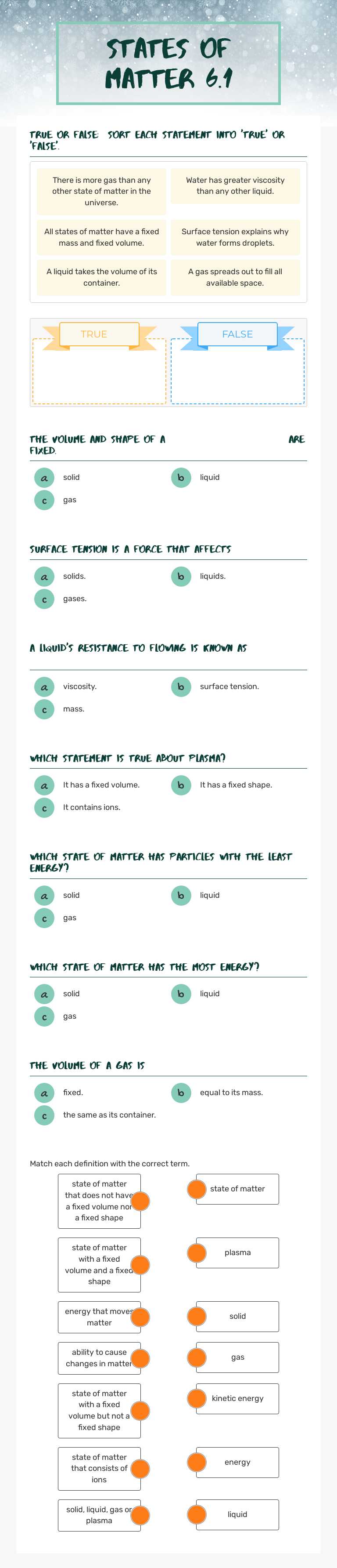 States of Matter 6.1 worksheet preview image