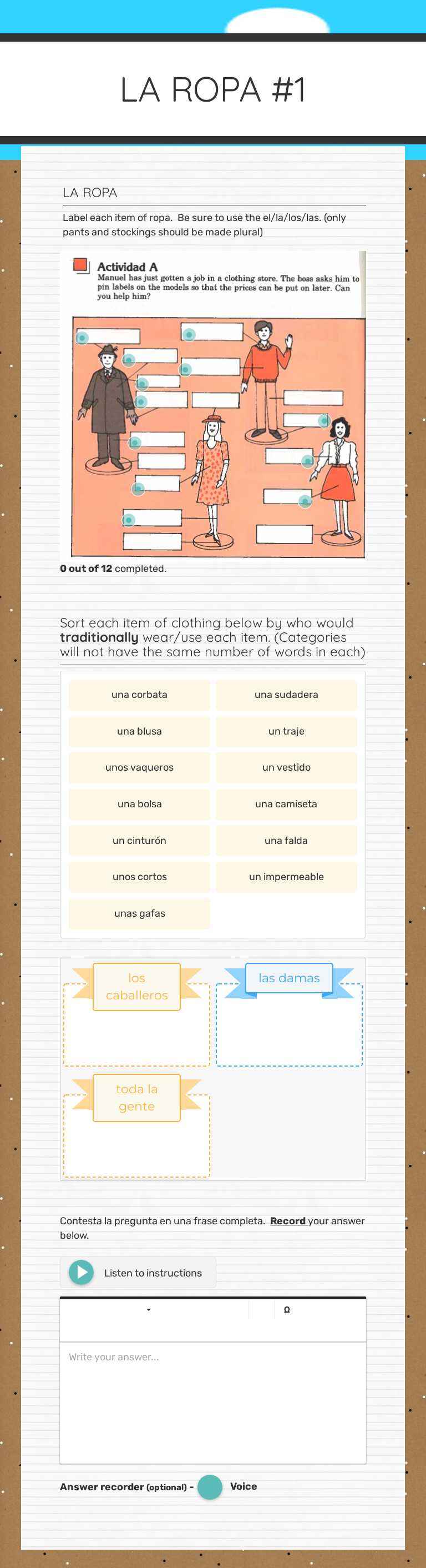 LA ROPA #1 worksheet preview image