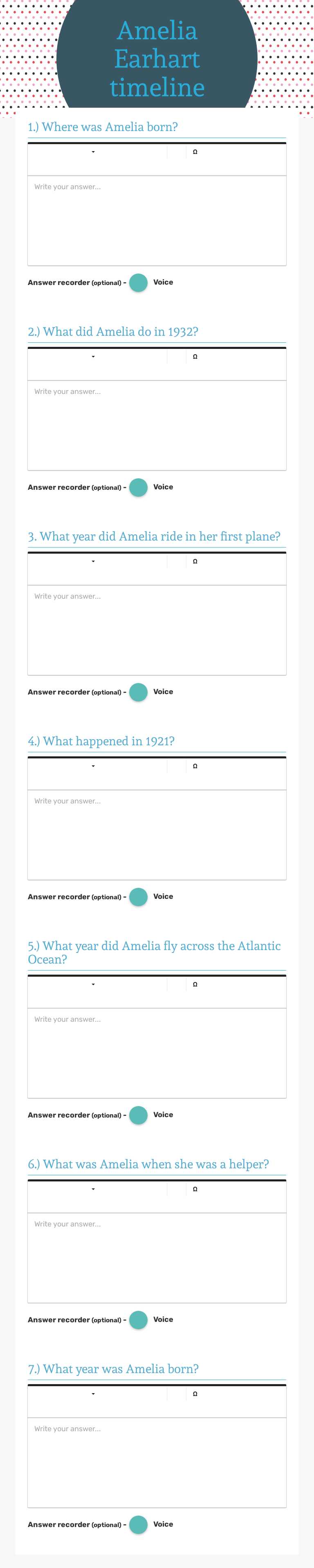 Amelia Earhart timeline worksheet preview image