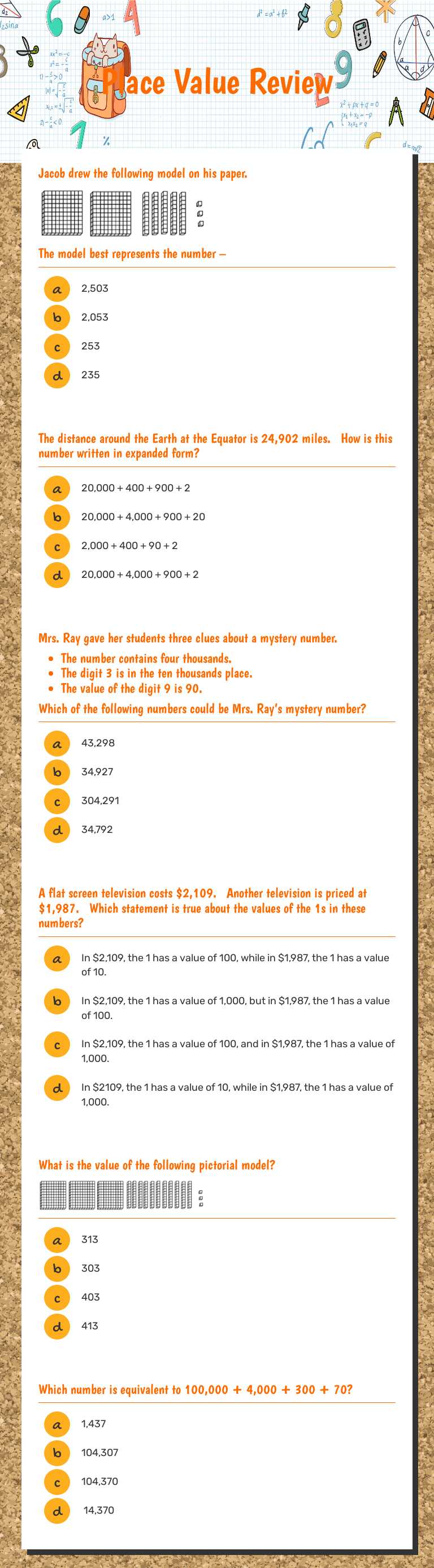 Place Value Review Grade 3 worksheet preview