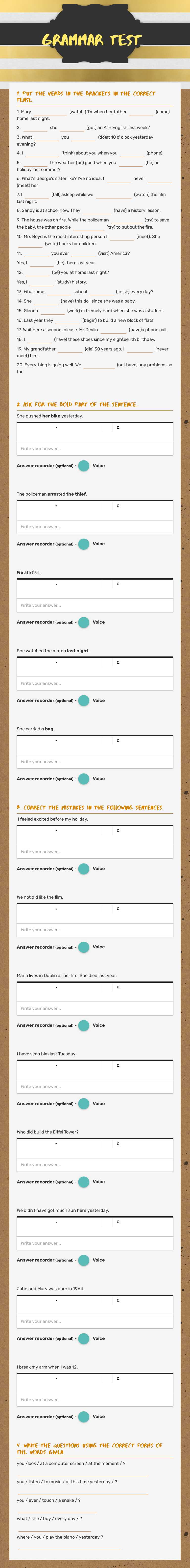 Grammar test Grade 7 worksheet preview