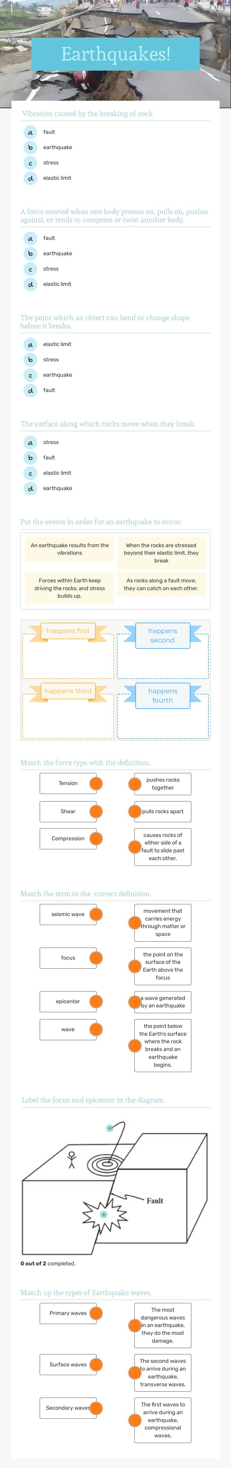 Earthquakes! worksheet preview image