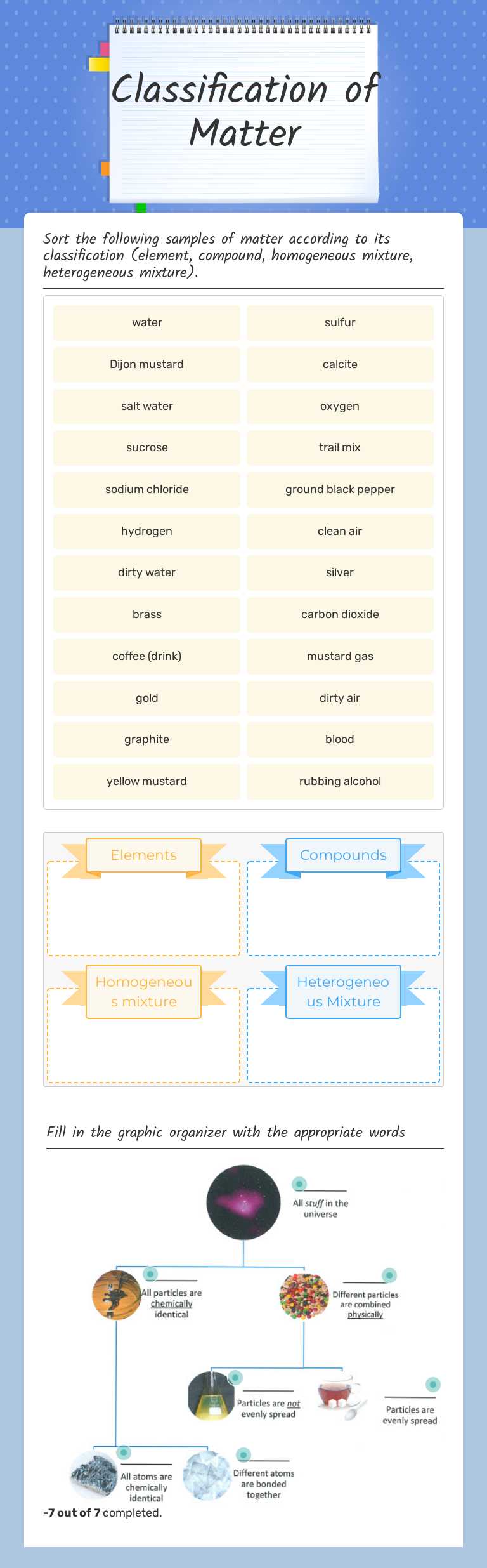 Classification of Matter worksheet preview image