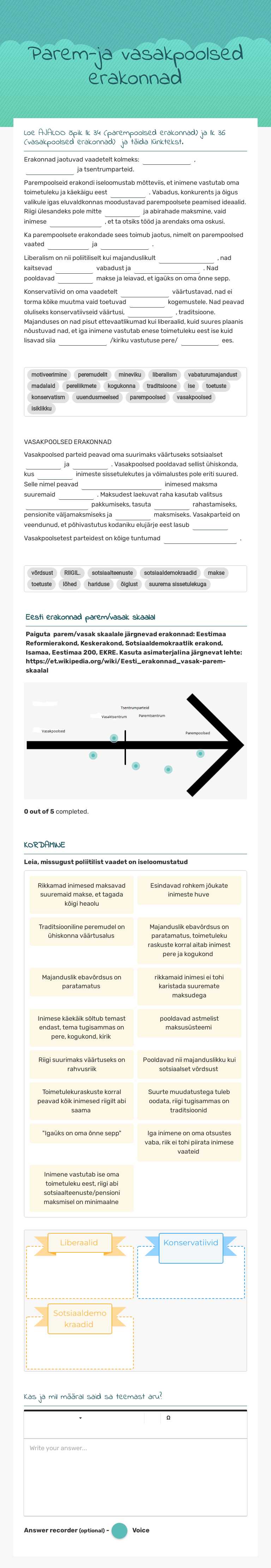 Parem-ja vasakpoolsed erakonnad worksheet preview image