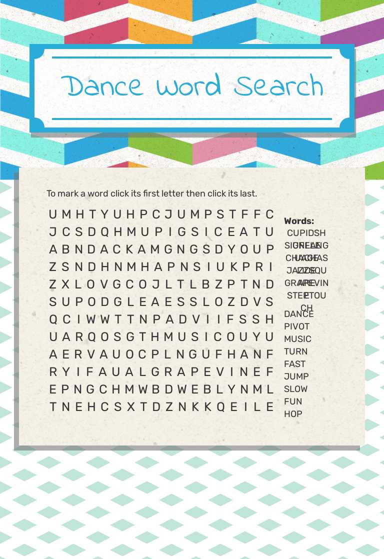 Dance Word Search worksheet preview image