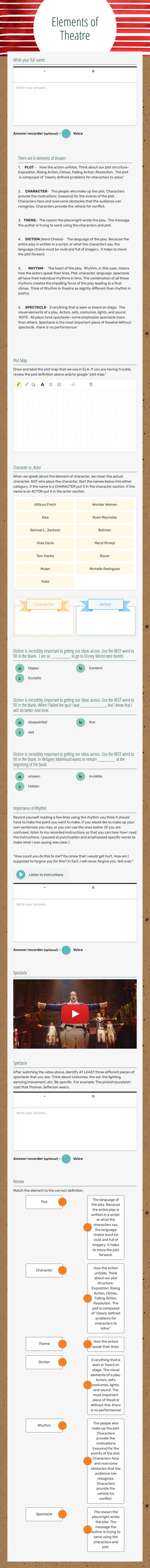 Elements of Theatre worksheet preview image