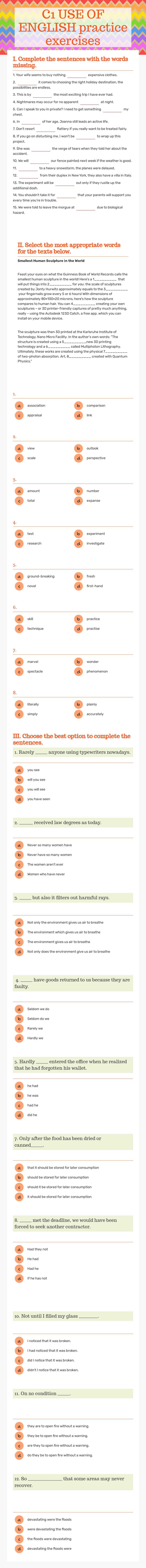 C1 USE OF ENGLISH                      
 practice exercises worksheet preview image
