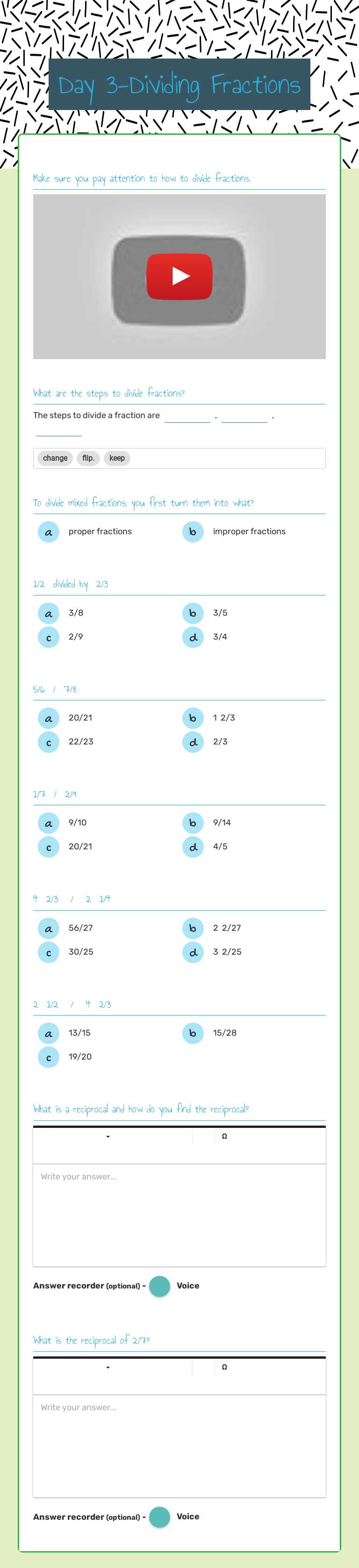 Day 3-Dividing Fractions Grade 5 worksheet preview