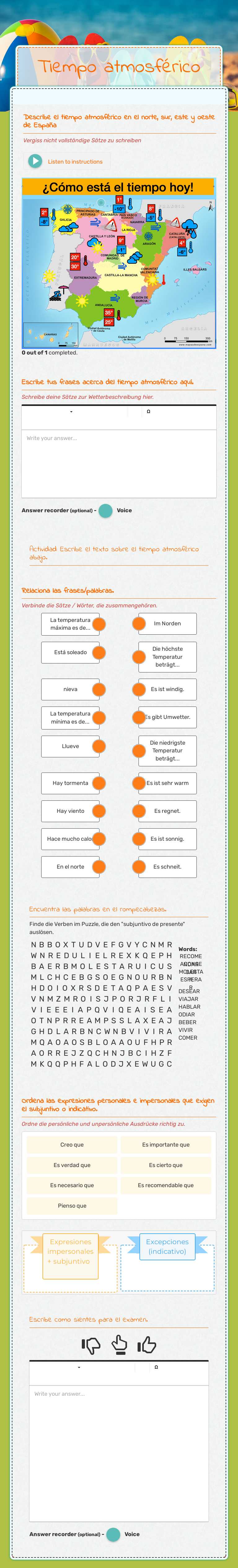 Tiempo atmosférico worksheet preview image