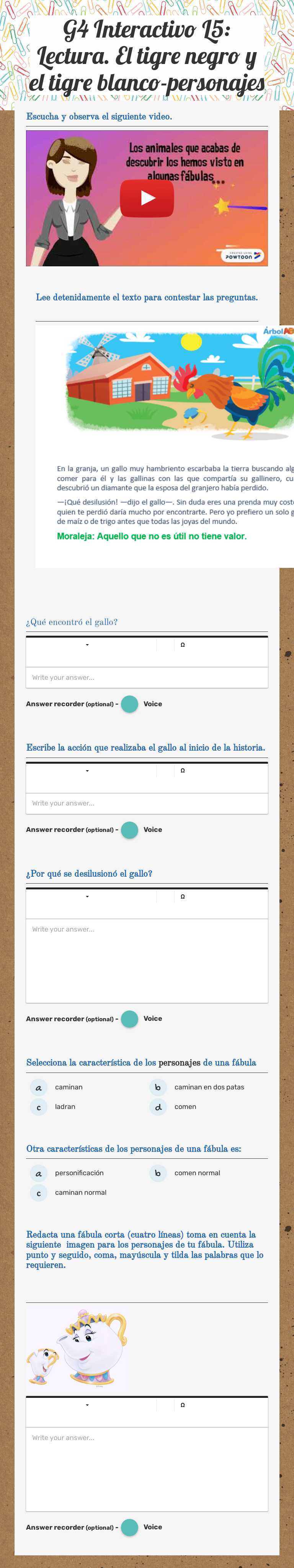 G4 Interactivo L5: Lectura. El tigre negro y el tigre blanco-personajes worksheet preview image