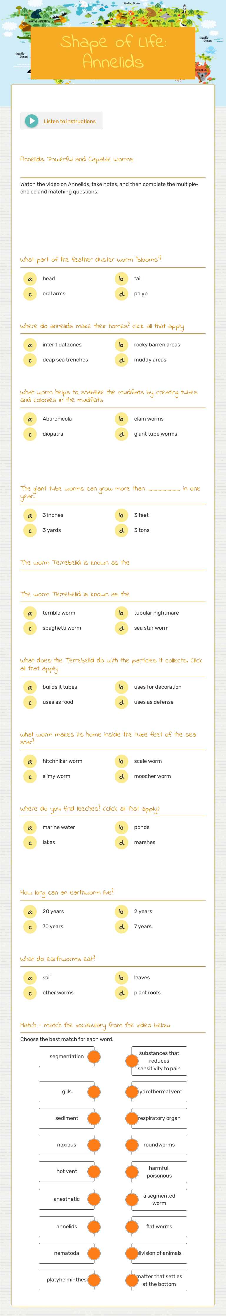 Shape of LIfe: Annelids Grade 11 worksheet preview