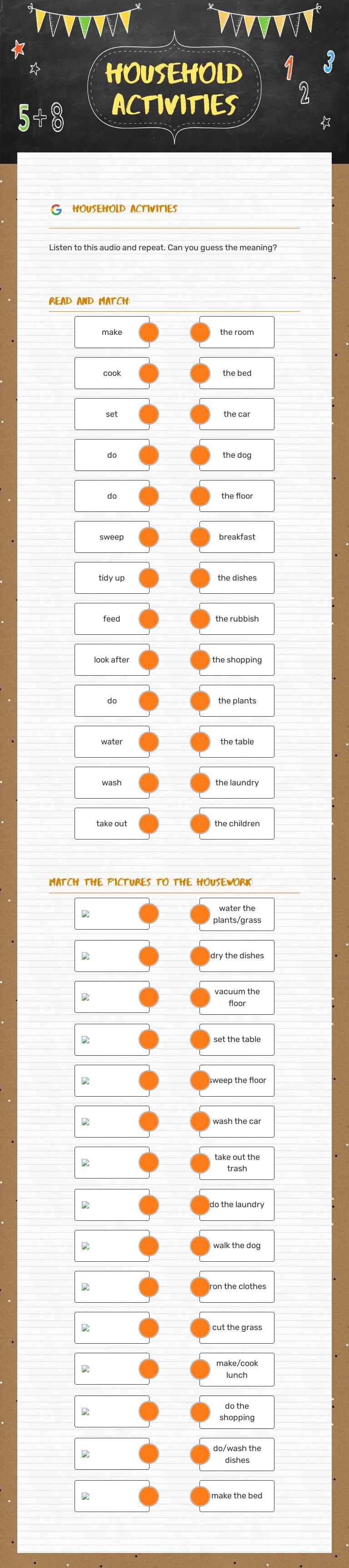 household activities worksheet preview image