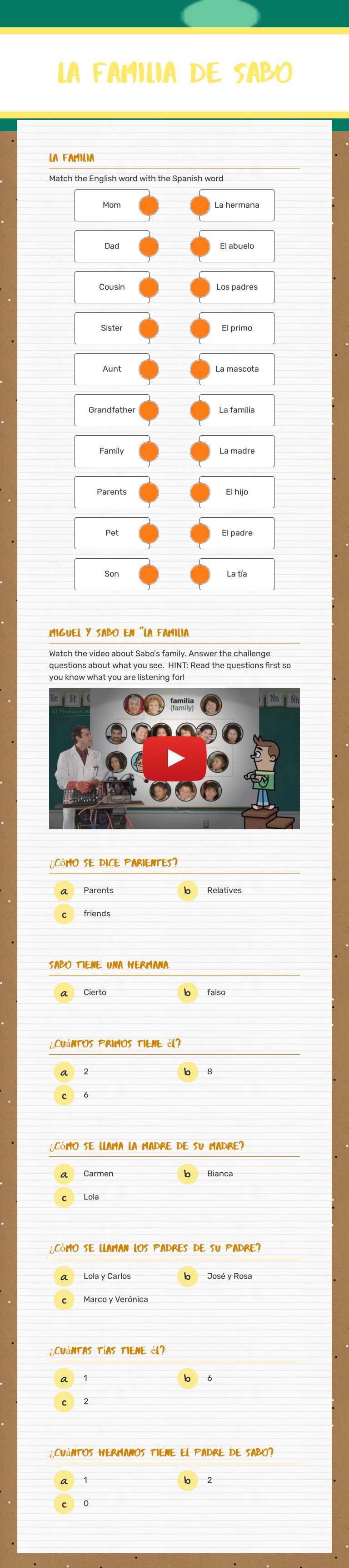 La familia de sabo worksheet preview image