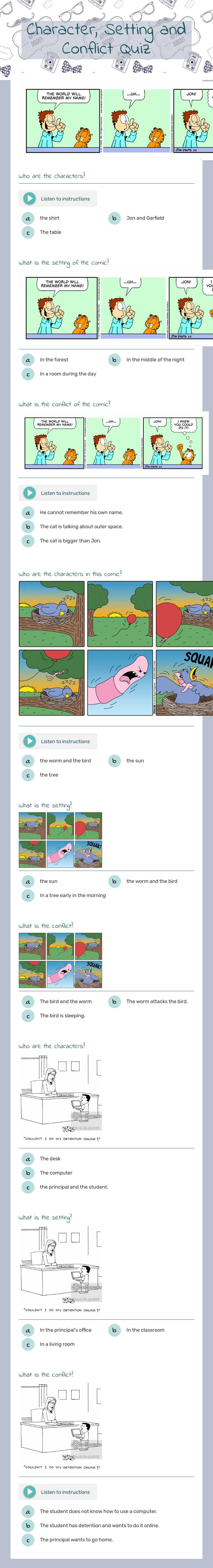 Character, Setting and Conflict Quiz Preschool worksheet preview