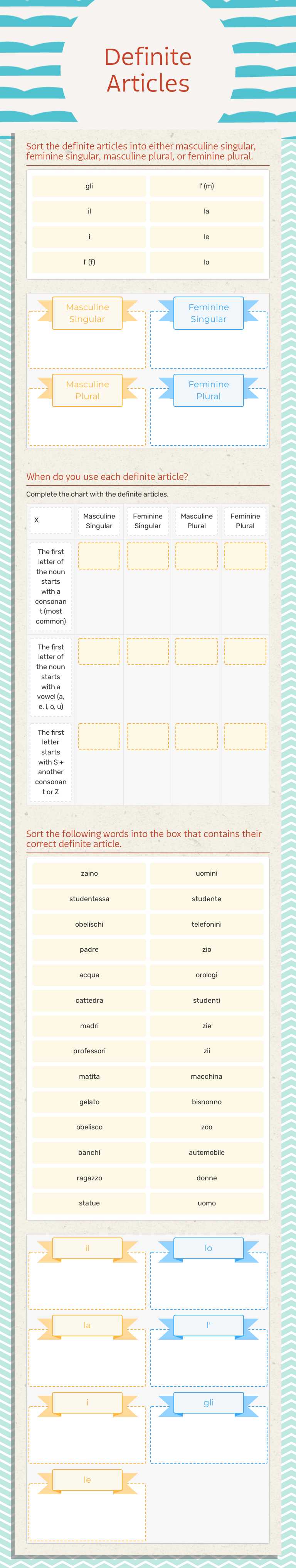Definite Articles worksheet preview image