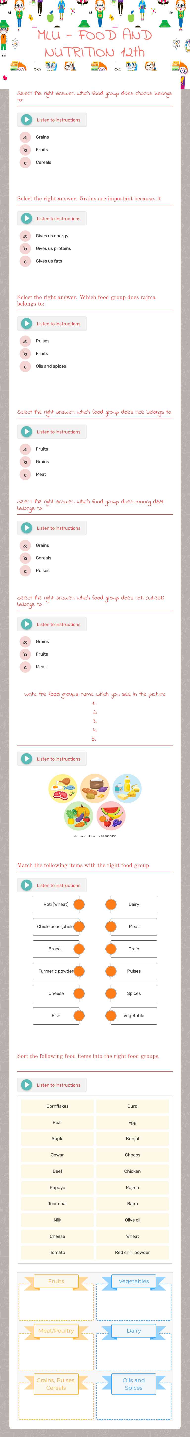 MLU - FOOD AND NUTRITION 12th worksheet preview image