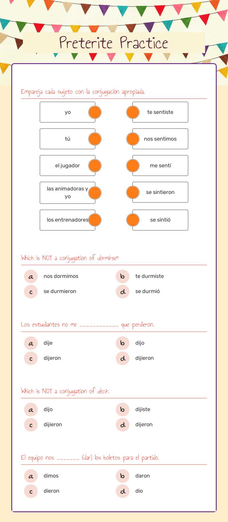 Preterite Practice worksheet preview image