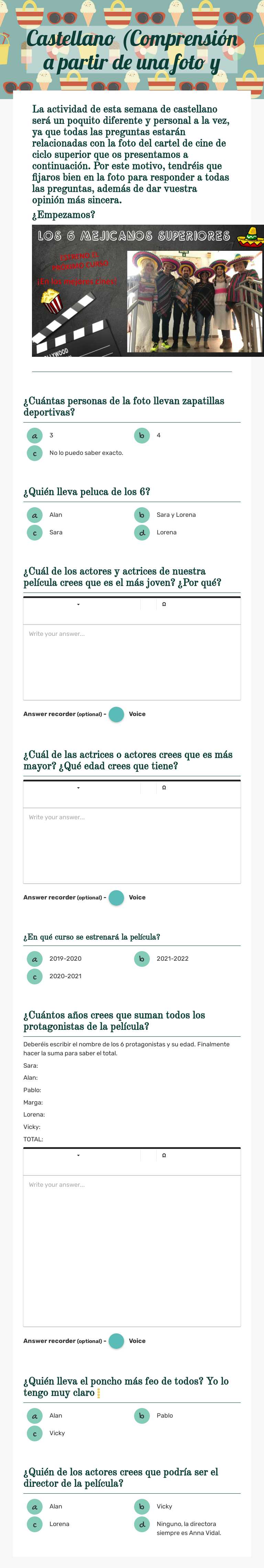 Castellano (Comprensión a partir de una foto y worksheet preview image