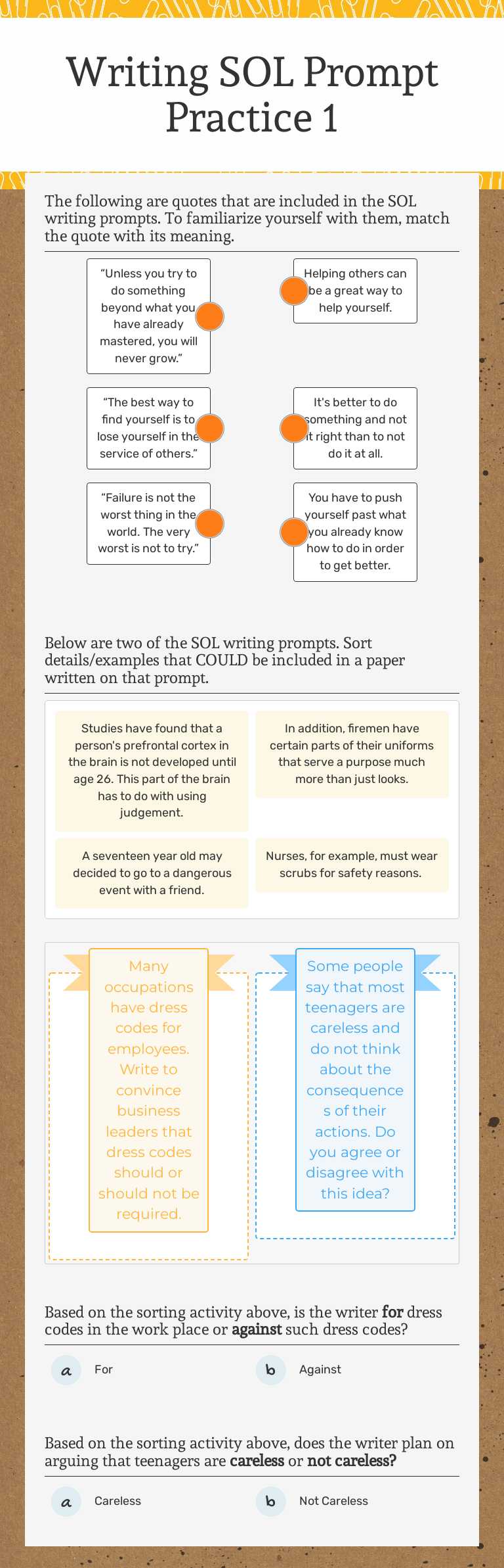 Writing SOL Prompt Practice 1 worksheet preview image