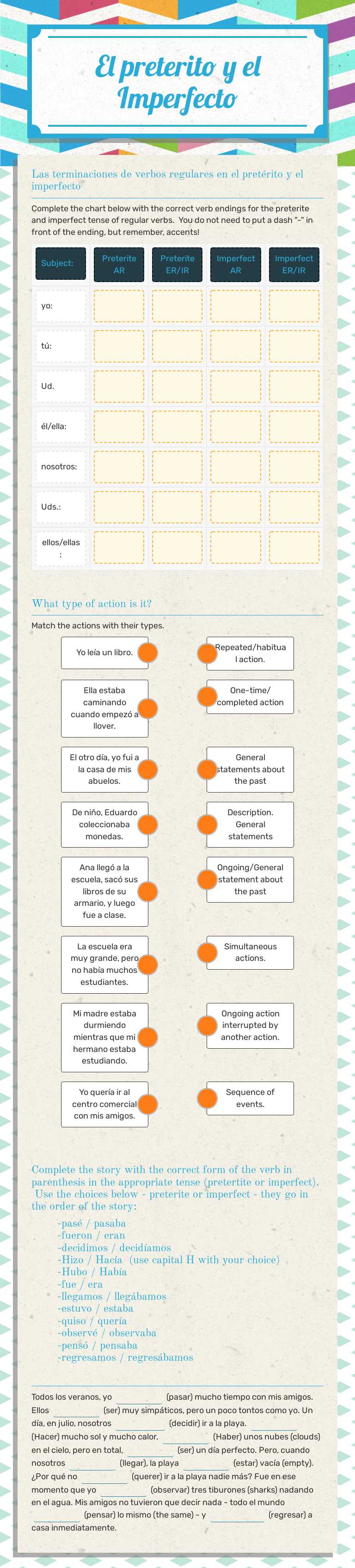 El preterito y el Imperfecto worksheet preview image