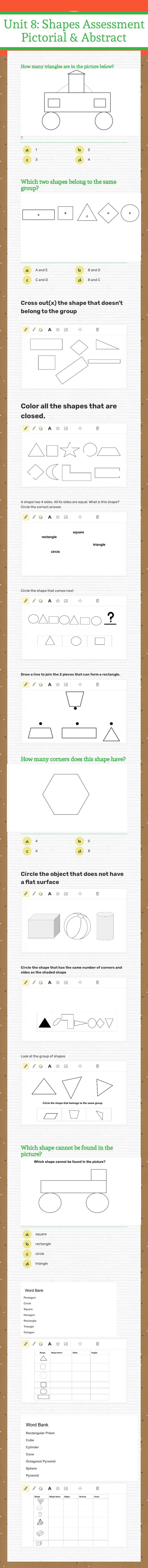 Unit 8: Shapes Assessment Pictorial & Abstract worksheet preview image