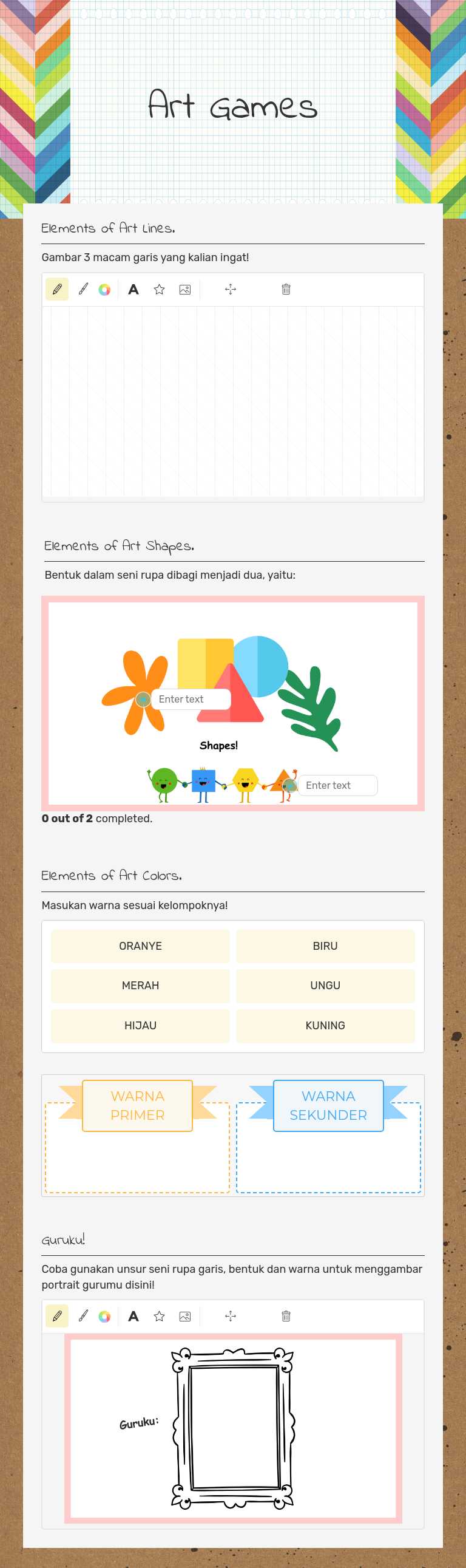 Art Games worksheet preview image