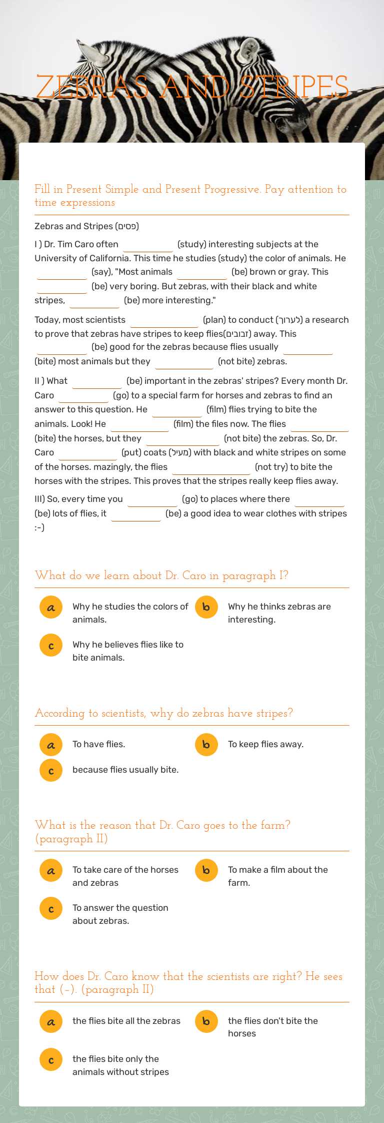 ZEBRAS AND STRIPES worksheet preview image