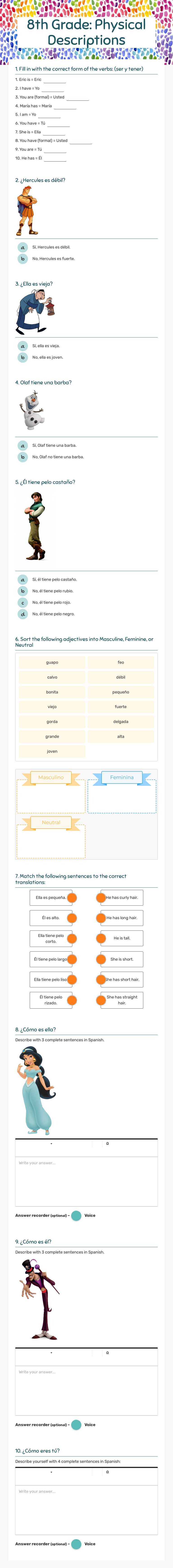 8th Grade: Physical Descriptions Grade 8 worksheet preview