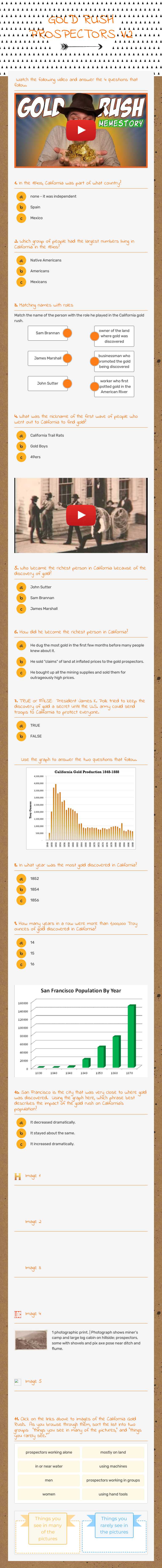 GOLD RUSH PROSPECTORS V2 Grade 8 worksheet preview