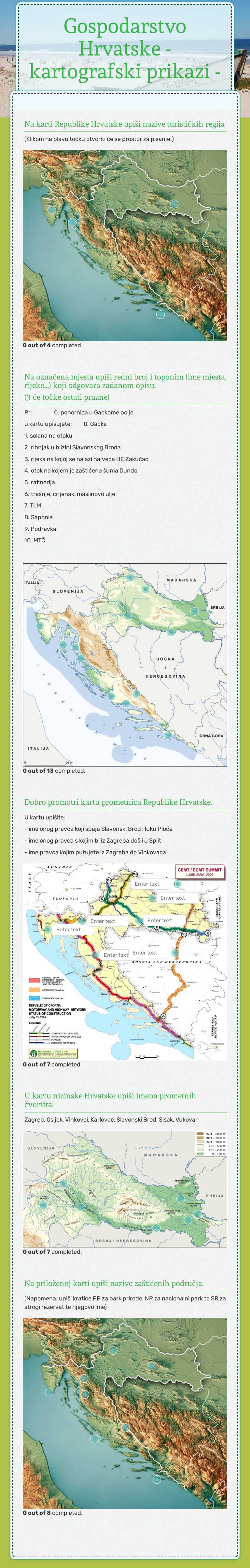 Gospodarstvo Hrvatske 
 - kartografski prikazi - Grade 8 worksheet preview