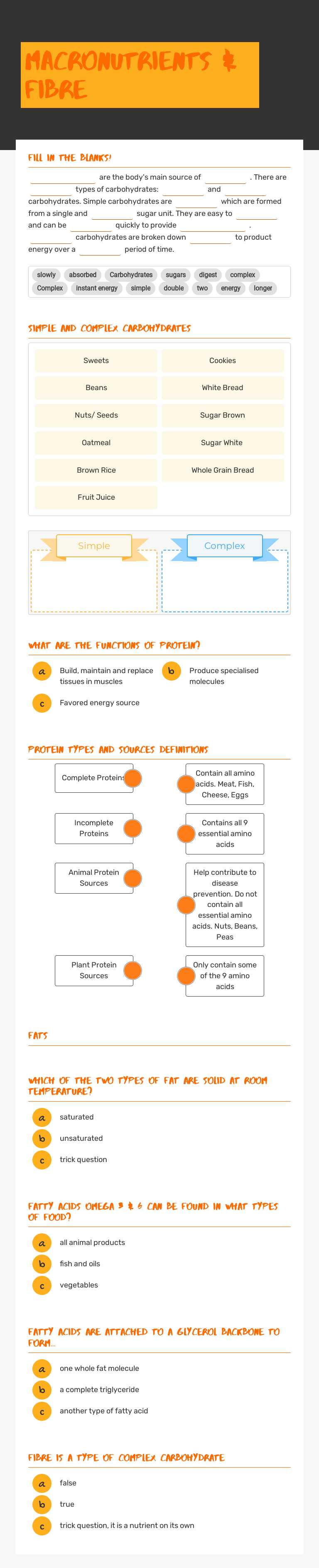 Macronutrients & Fibre worksheet preview image