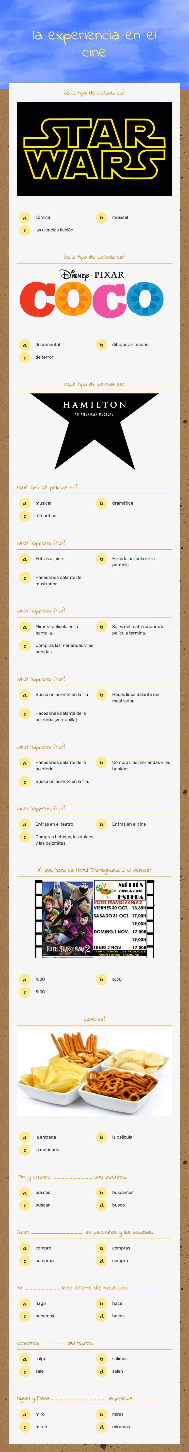 la experiencia en el cine worksheet preview image