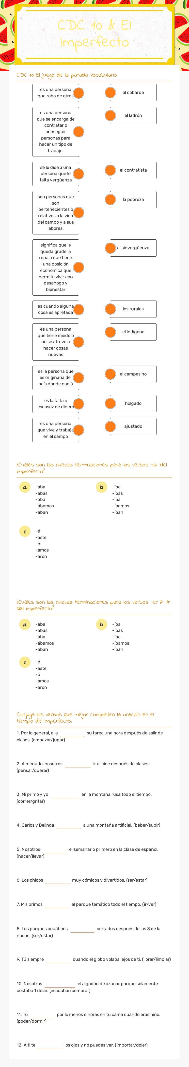 CDC 10 & El Imperfecto worksheet preview image