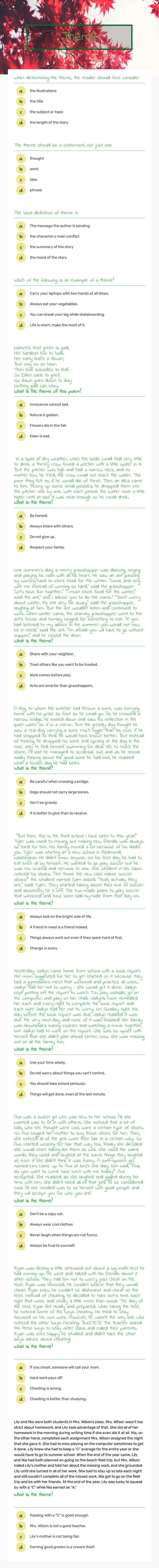 Theme Grade 7 worksheet preview