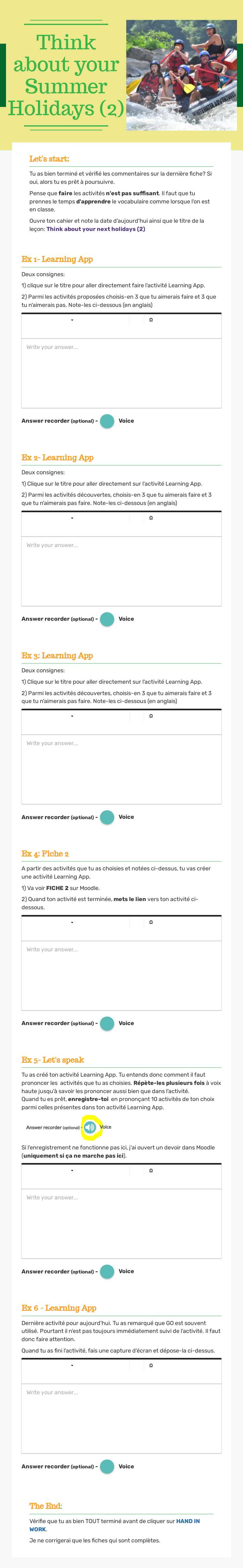 Think about your Summer Holidays (2) worksheet preview image