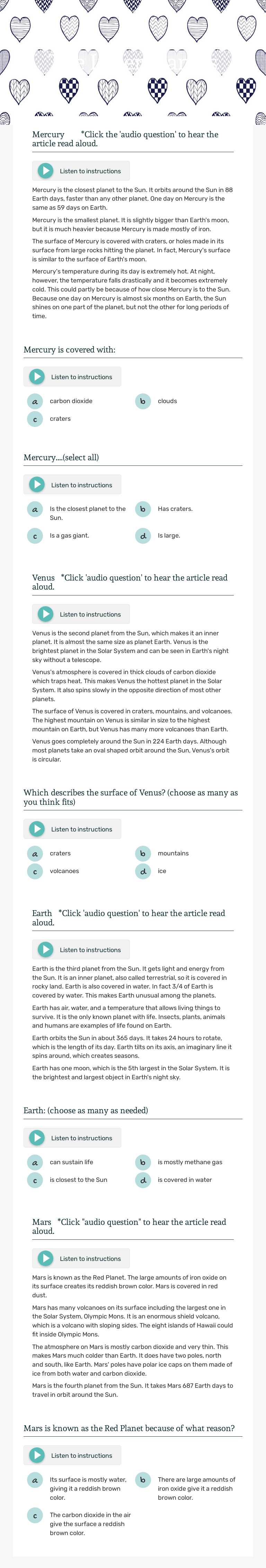 The Inner Planets worksheet preview image